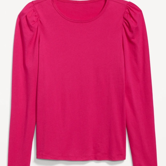 NWT OLD NAVY EveryWear Puff-Sleeve Top Color: Berry Fine - Picture 1 of 5